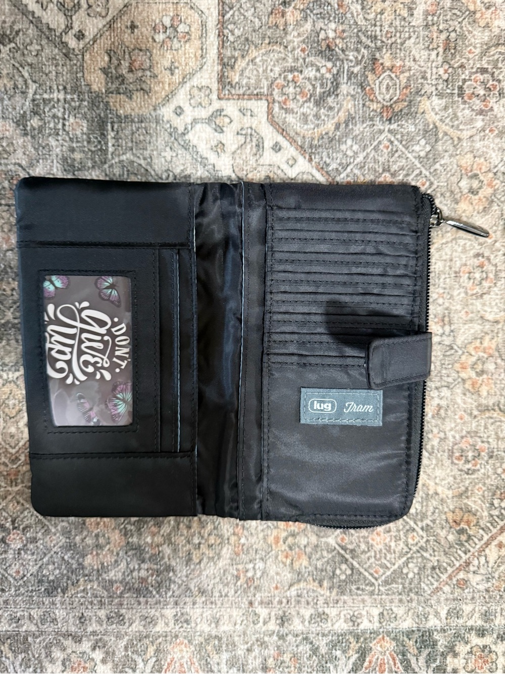 Lug Tram Black Quilted Wristlet with Pastel Multicolor Stitching - Picture 2 of 4